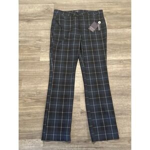 NYDJ Plaid Pants Womens 14 Straight Leg Blue Green Stretch Blackwash Plaid